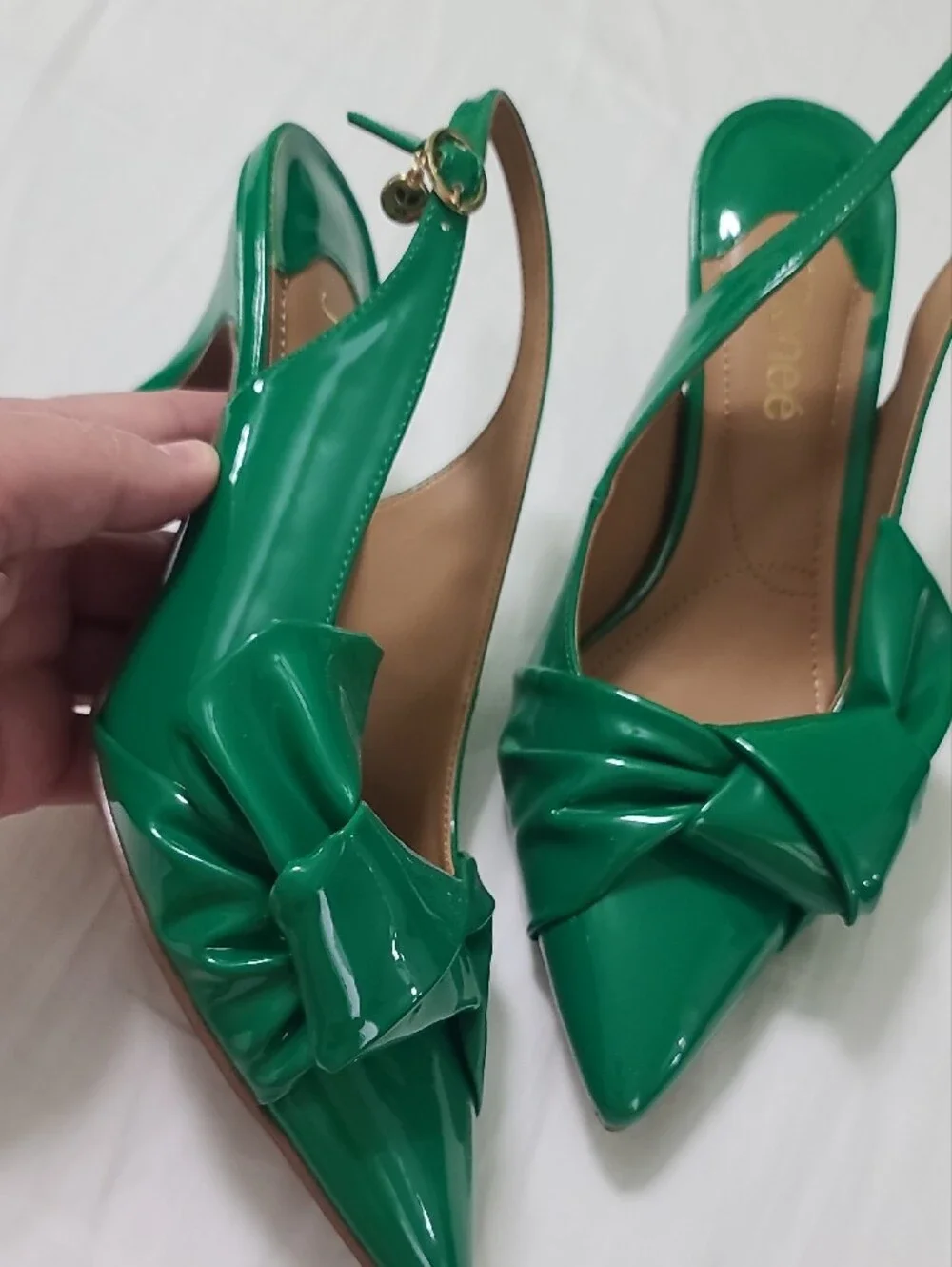 Green Patent Slingback Pointed-Toe Pumps Size 8.5M